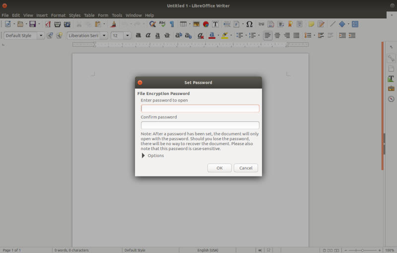 LibreOffice Velg passord