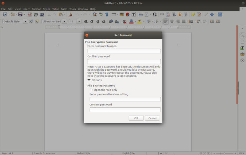 LibreOffice Set Rediger passord