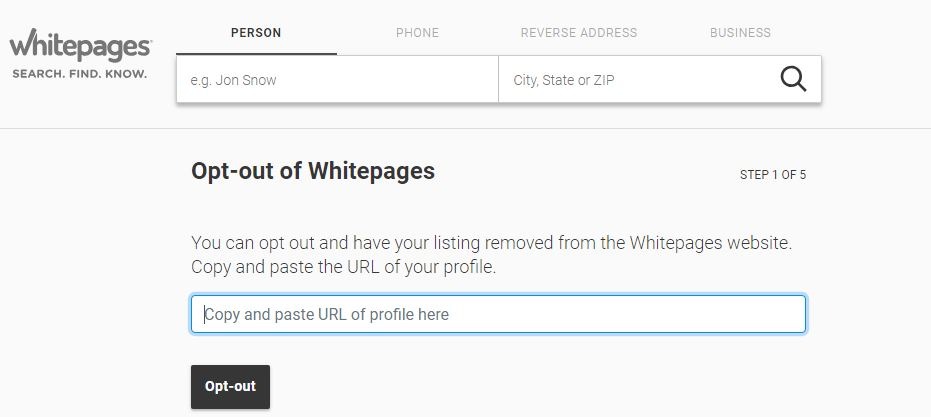 Whitepages Opt Out Form