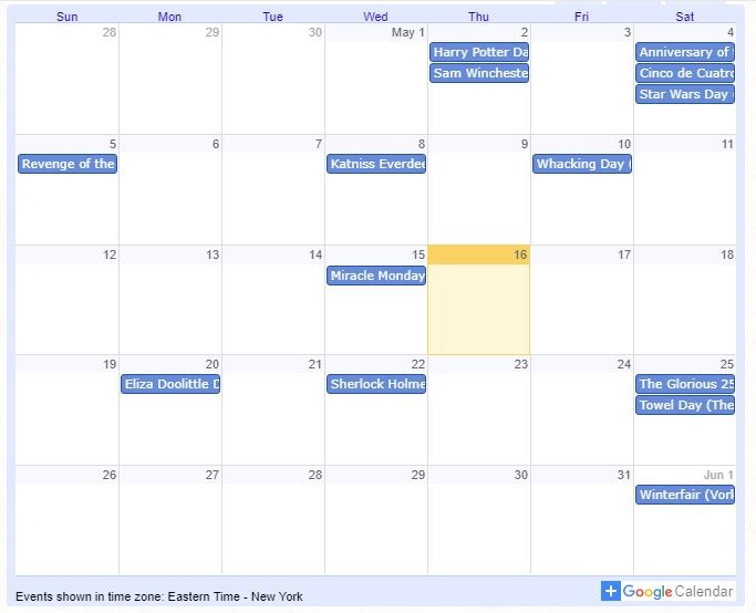 Lägg till fiktiva helgdagar på Google Kalendrar