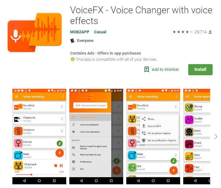 Appar för röstbyte Voicefx