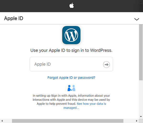 Apple Logga in WordPress