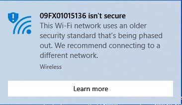 Wifi ej säkert varningsnätverk inte säkert