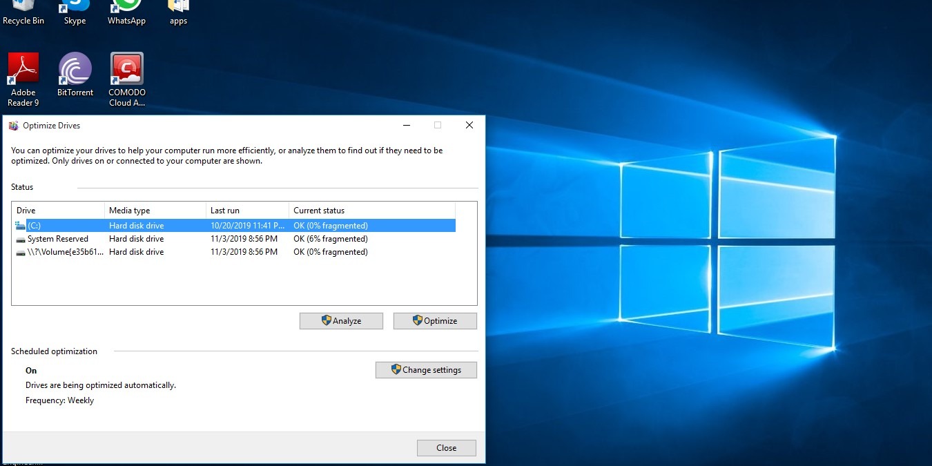 Hårddisk Windows 10 Optimera enheter