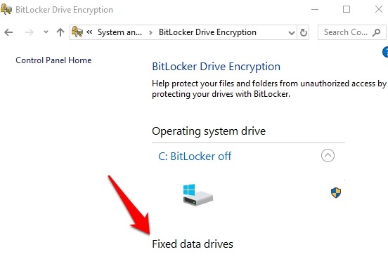 Lösenordsskyddade filer Mappar Windows 10 Bitlocker Drive Encryption Fixed Data Drives