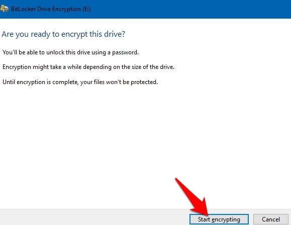 Lösenordsskyddade filer Mappar Windows 10 Bitlocker Starta kryptering