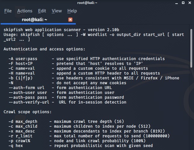 Lista penetrationsverktyg Kali Linux Skipfish