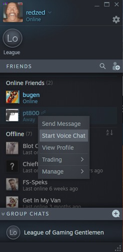 La vennene se meg spille Steam-spill Start Voice Chat