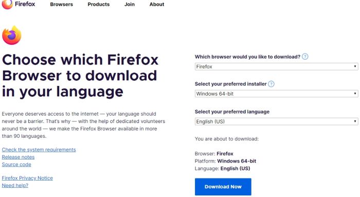 Vähennä Firefox-muistin käyttöjärjestelmien kielten sivua