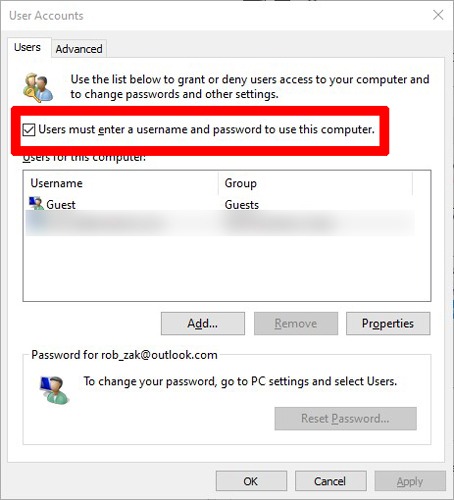 Ohita Windows 10: n kirjautumisnäytön käyttäjätilit 1
