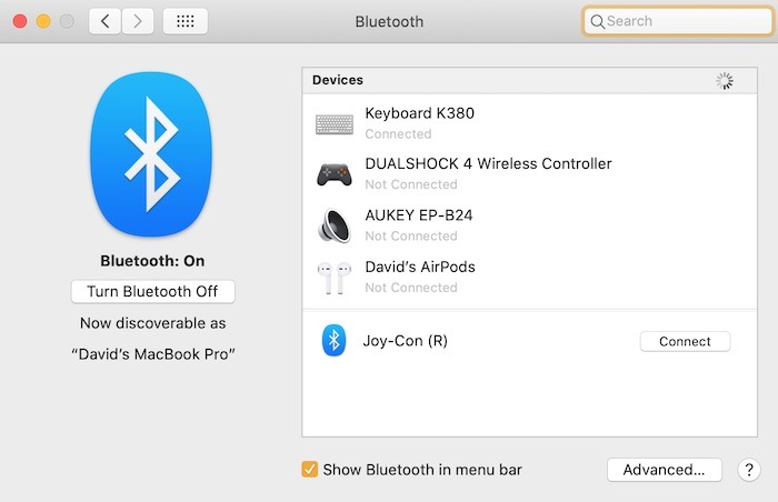 Yhdistä Joycons Macin Bluetooth-asetuksiin