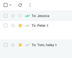 E-postmeddelanden som har öppnats och visas med två gröna bockar. 