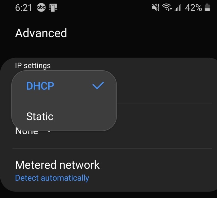 Android ändra Dhcp till Static