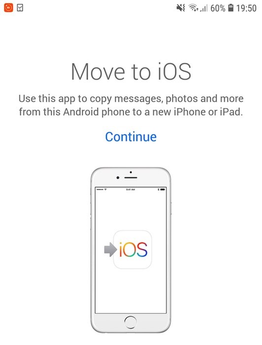 Du kan overføre kontakt, media, applikasjoner, meldinger og andre data ved hjelp av Flytt til iOS-applikasjonen.