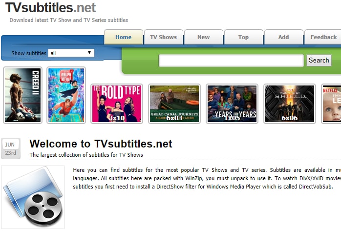 Tvsubtitles.net webbplats