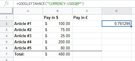 Formular for omregning av valuta