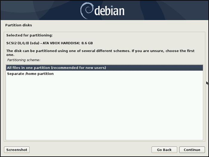 Partisjon for installasjon av Debian