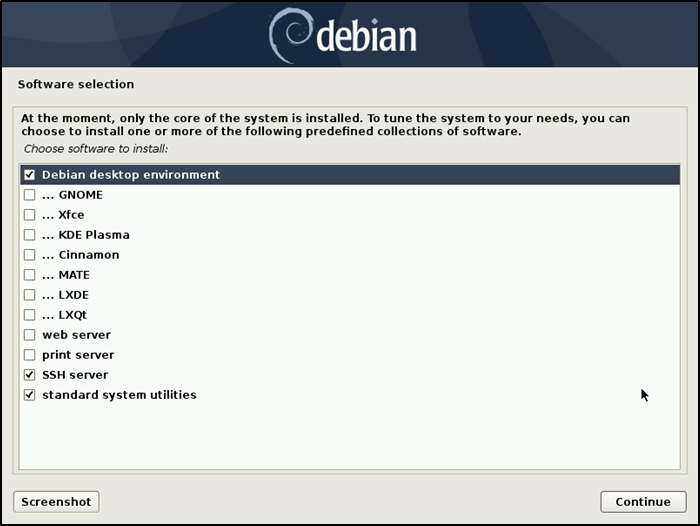 Debian Install Velg programvare