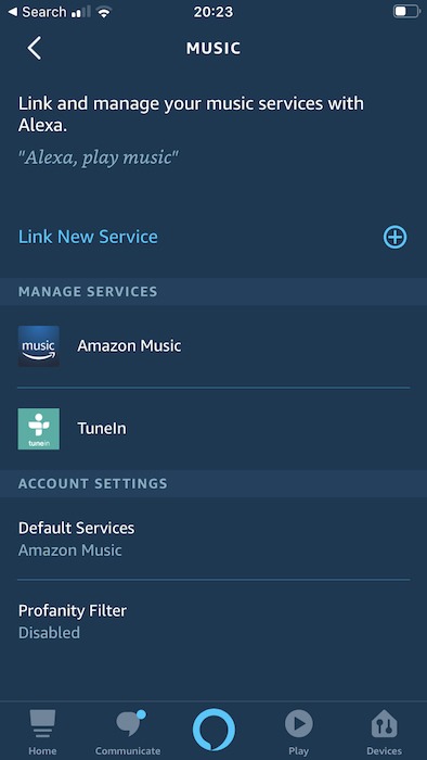 Oletuksena Alexa käyttää Amazon Musicia kaikkiin musiikkiin liittyviin kyselyihisi ja tehtäviisi.  