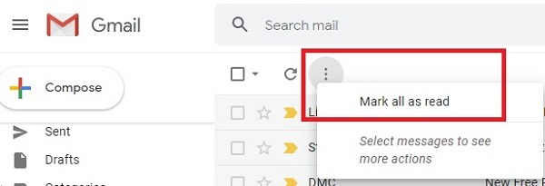 Markera alla olästa e-postmeddelanden som lästa i Gmail och ta bort dem Markera som lästa