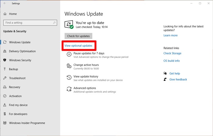 Uusin Windows-versio Näytä valinnaiset päivitykset