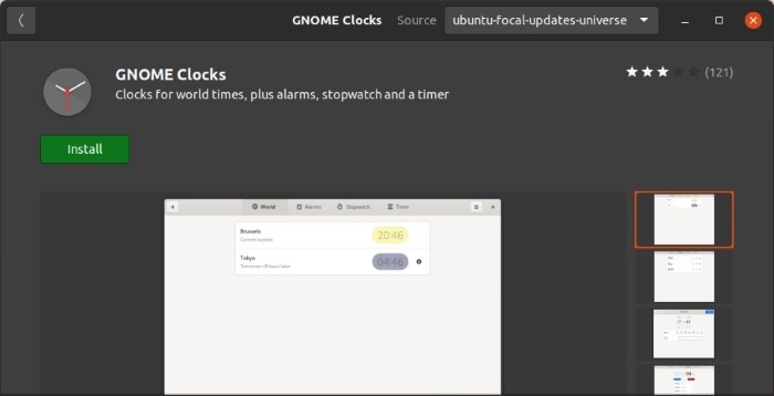 Kontrollera tid med installation av programvara för Gnome Clocks