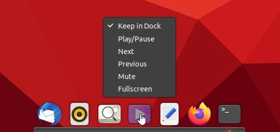 Plank Dock Ubuntussa napsauta hiiren kakkospainikkeella mediaa