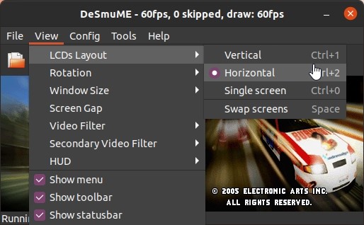DS-spill på Linux med Desmume-skjermer horisontalt