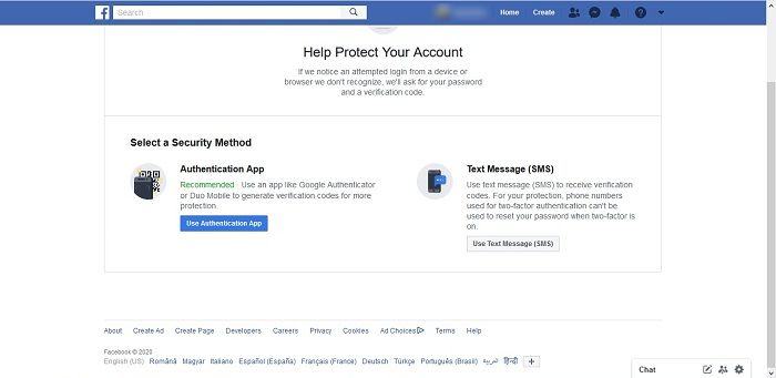 Hvordan tofaktorautentisering Facebook Desktop Velg sikkerhetsmetode