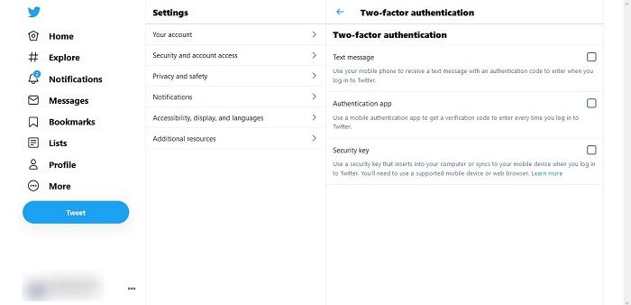 Hvordan tofaktorautentisering Twitter Desktop Security Options
