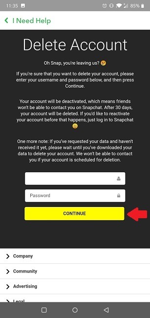 Slik sletter du Snapchat Mobile Slett konto permanent