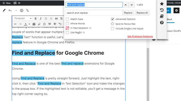 Etsi ja korvaa teksti Chrome 2 1