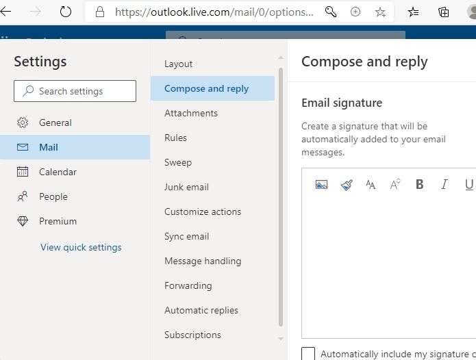 Outlook Signature Compose Reply -ruutu