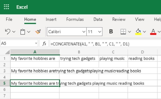 Hur man använder den sammanfogade funktionen i Excel-rymden