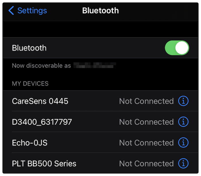 Skärmen för Bluetooth-inställningar.