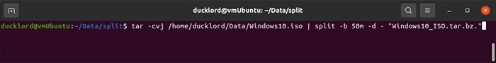 Pakkaa jaetut tiedostot Ubuntu Tar Split Bz: ssä