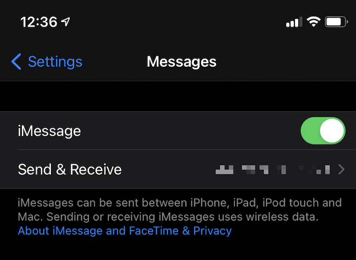 Länken Skicka och ta emot i iOS.