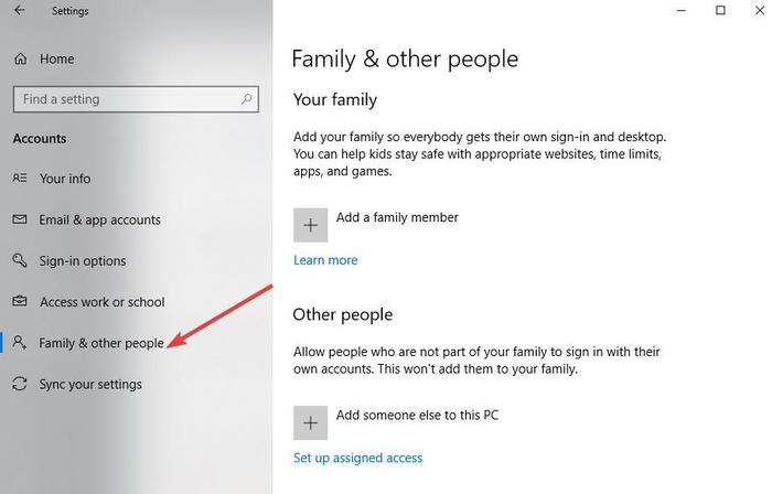 Fix Kopiera Klistra in fungerar inte Windows Inställningar Konton Familj och andra människor