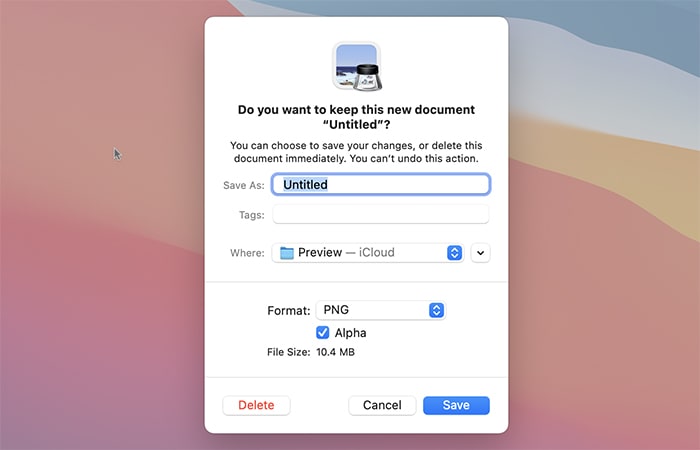 Fange skjermbilder Cursor Mac Preview File Saving