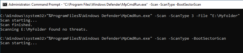 Windows Defender Command Line 05 Boot Sector Scan