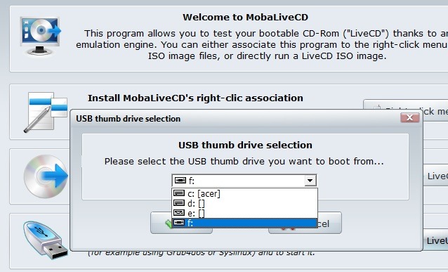 Tarkista USB Bootable Mobalivecd Select Thumbdrive