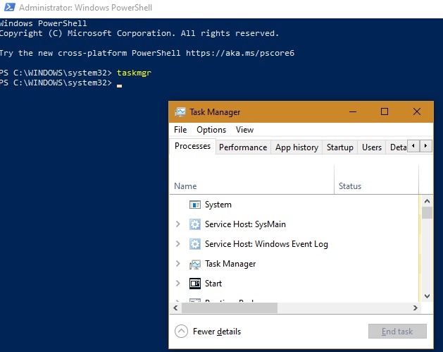 Måter å åpne Task Manager Windows Powershell