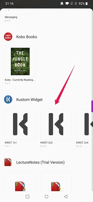 Luo widget Android Valitse Kustom Widget