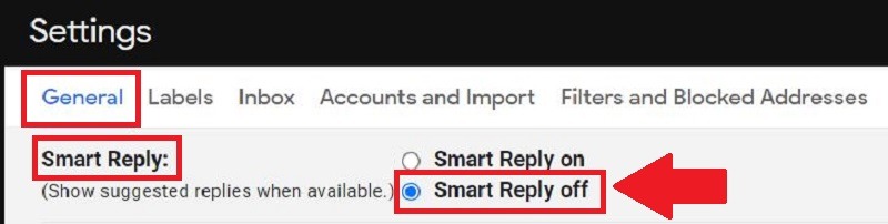 Smart svar Stäng av Gmail