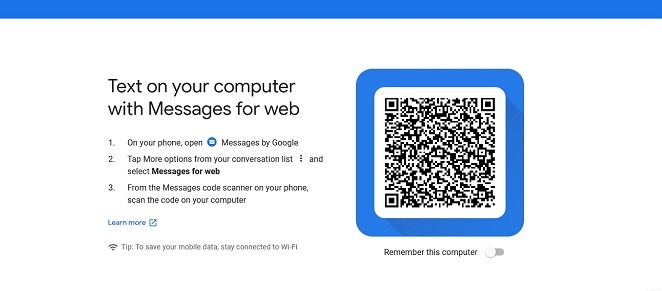 Avaa Google Messages Desktop -verkkosovelluksen näkymä