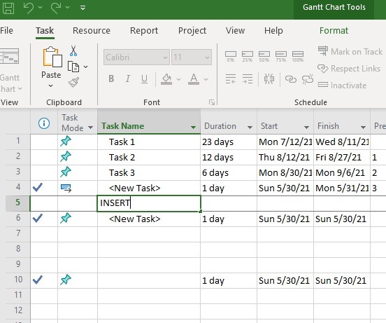 Microsoft Project Shortcuts Overtype