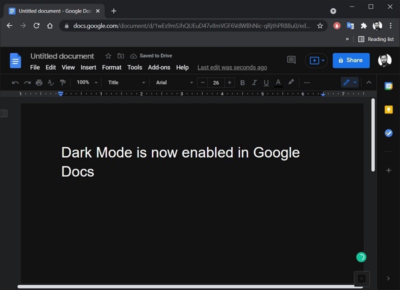 Google-dokumenttien tumma tila