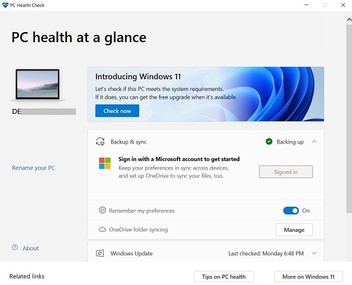Windows11 kompatibilitet Pc helsekontroll