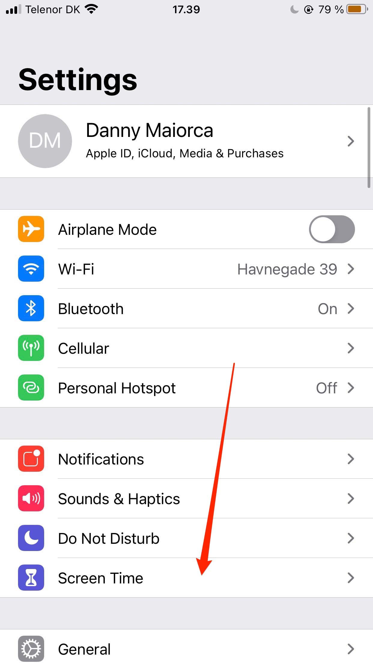 Kuva iPhone Settings -sovelluksen käyttöliittymästä