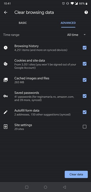 Slett nettlesingslogg Android Chrome Avansert Slett data
